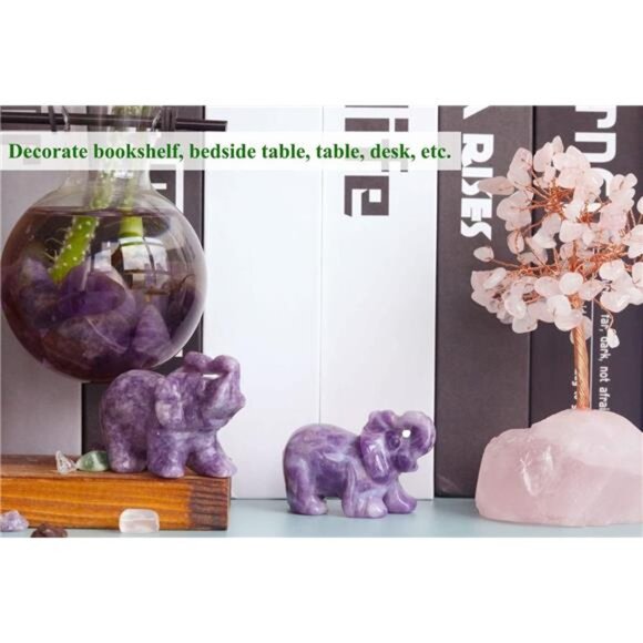 2" Amethyst Elephant Decor Natural Healing Crystal Stones Polished Hand-Carved - Picture 3 of 7